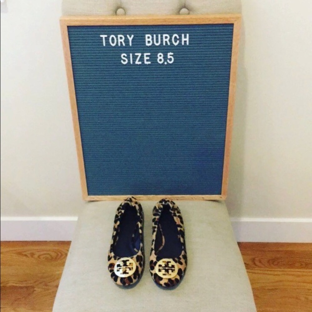 Tory Burch Leopard Calf Hair Reva Flats